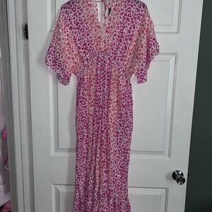 Pink and orange leopard print jump suit